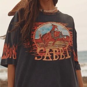 Sabbi x Free People Flaming Cowboy Oversized Tee Dress Black XL NWT